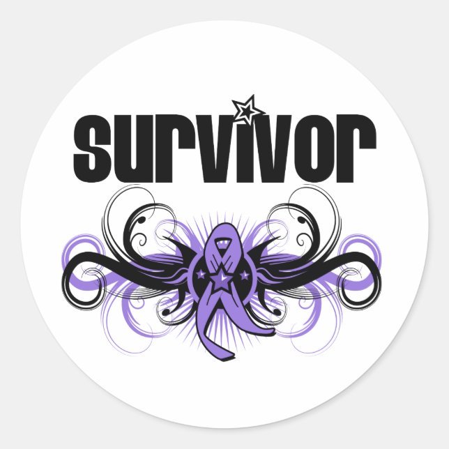 Hodgkins Lymphoma Survivor Grunge Winged Emblem Classic Round Sticker (Front)