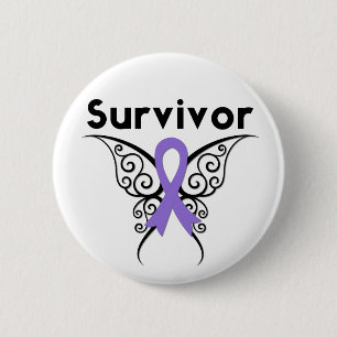 Hodgkins Lymphoma Survivor Tribal Butterfly 2 Inch Round Button