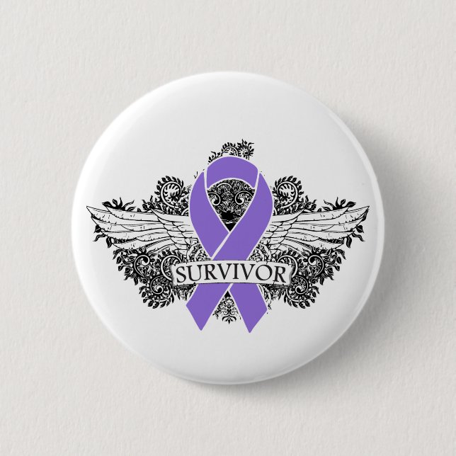 Hodgkins Lymphoma Winged SURVIVOR Ribbon 2 Inch Round Button (Front)