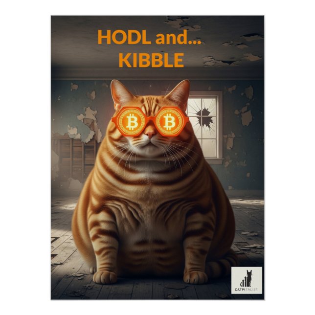 HODL & Kibble: Bitcoin Baron Cat Poster (Front)