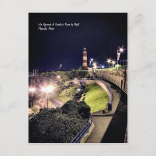 Hoe Approach and Smeaton's Tower by Night Postcard