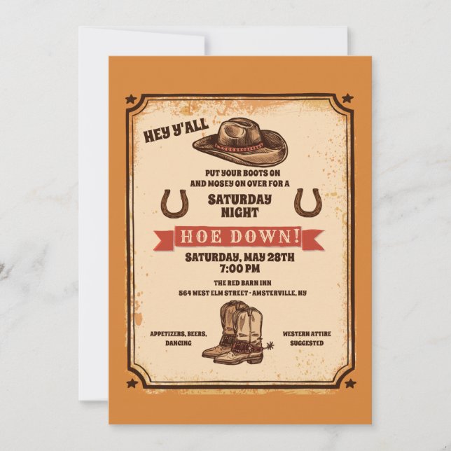 Hoedown Pays Western Party Invitation (Devant)