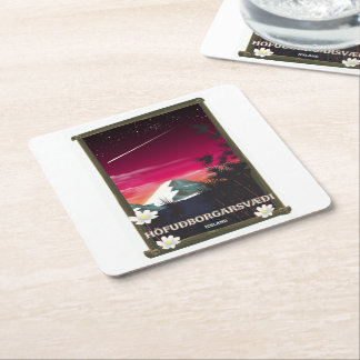 Höfuðborgarsvæði Iceland Iceland travel poster Square Paper Coaster