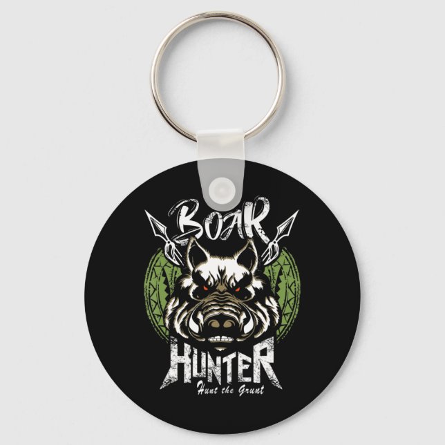 Hog Hunting  Fun Boar Hunter Gift Keychain (Front)