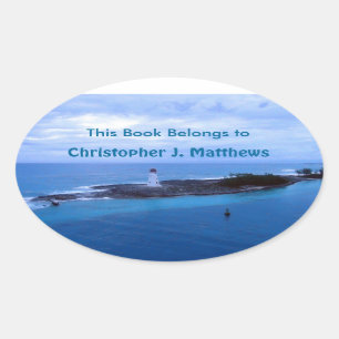 Hog Island Light Custom Book Plate Oval Sticker
