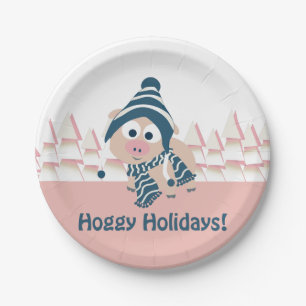 Hoggy Holidays! Cute Winter Pig Paper Plate
