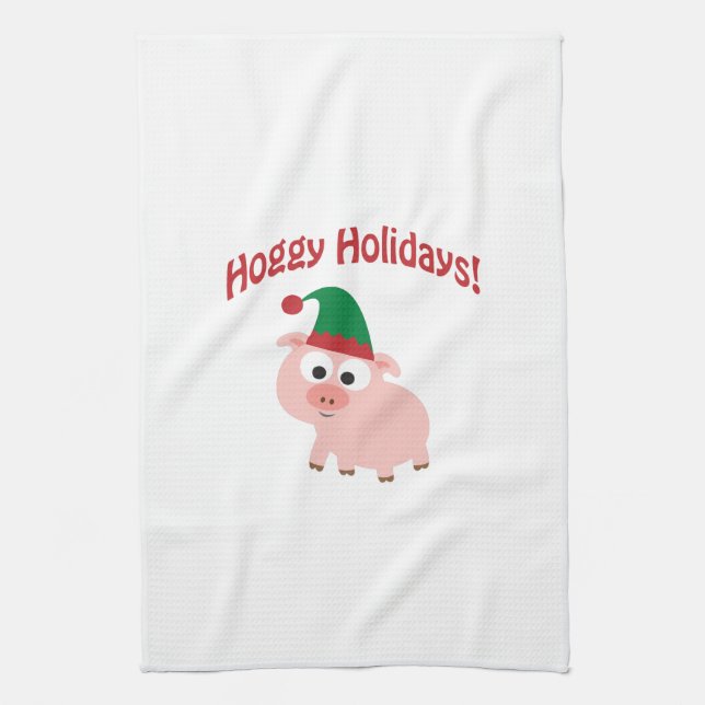 Hoggy Holidays! Elf Pig Kitchen Towel (Vertical)