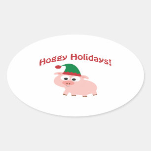 Hoggy Holidays! Elf Pig Oval Sticker