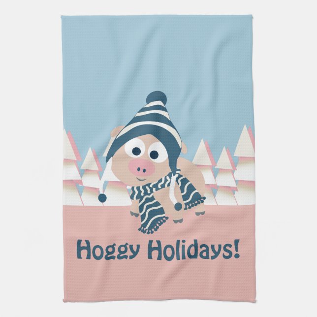 Hoggy Holidays! Winter Pig Kitchen Towel (Vertical)