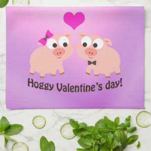 Hoggy Valentine's Day Pig Love Kitchen Towel