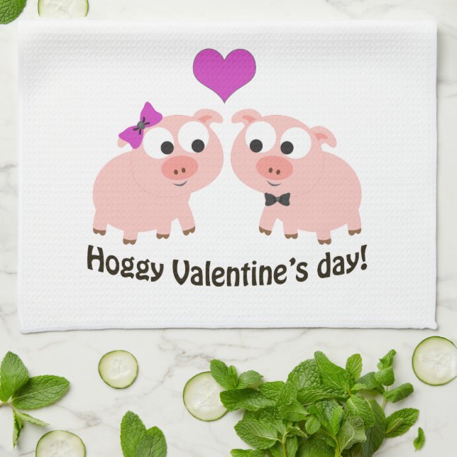 Hoggy Valentines Day Pigs Kitchen Towel (Folded)
