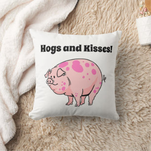 Hogs and Kisses Cute Pig Hog Cartoon Throw Pillow