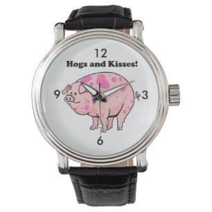 Hogs and Kisses Cute Pig Hog Cartoon Watch