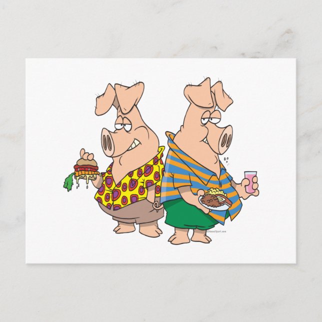 hogs pig out pigs funny cartoon postcard (Front)