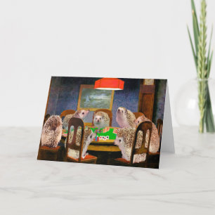 Hogs Playing Poker Hedgehog Art Card
