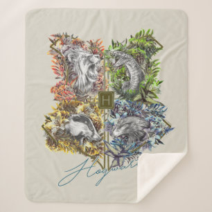 HOGWARTS™ Badge Floral Graphic Sherpa Blanket