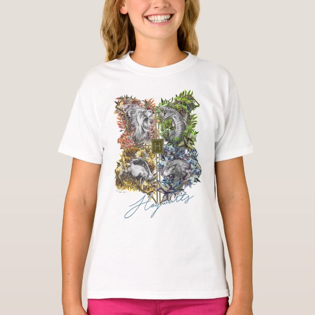 HOGWARTS™ Badge Floral Graphic T-Shirt (Front)