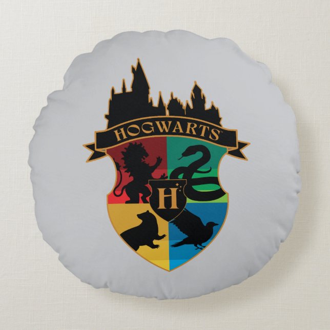 HOGWARTS™ Castle Crest House Pride Badge Round Pillow (Front)