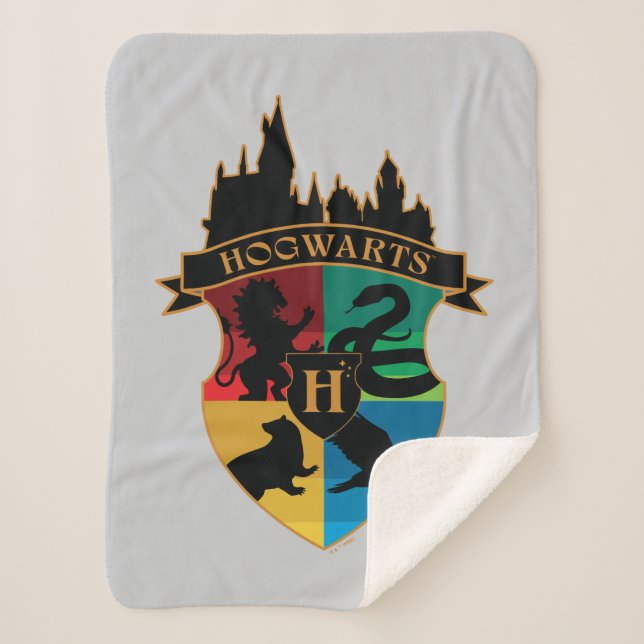HOGWARTS™ Castle Crest House Pride Badge Sherpa Blanket (Front)