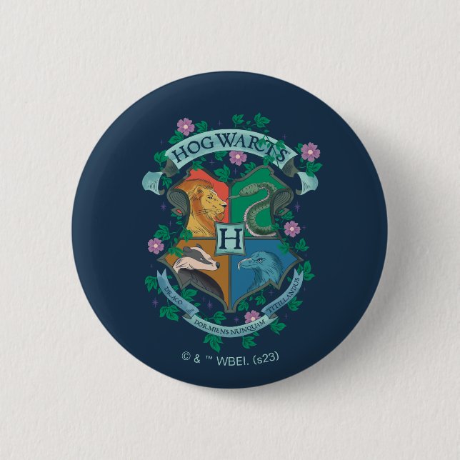 HOGWARTS™ Floral Crest 2 Inch Round Button (Front)