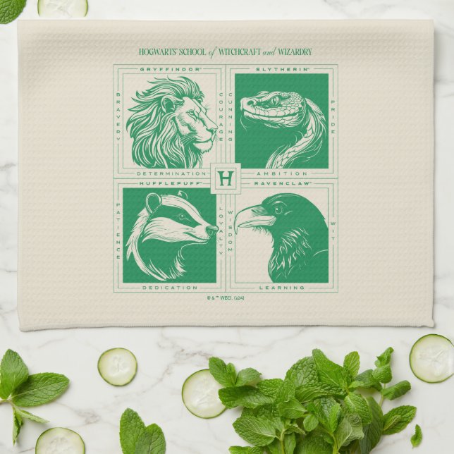 HOGWARTS™ House Animals Grid Kitchen Towel (Folded)