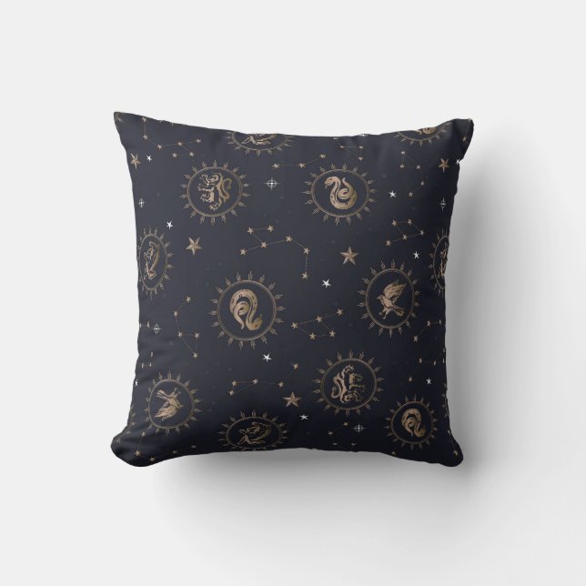 Hogwarts House Crests Constellation Pattern Throw Pillow (Front)