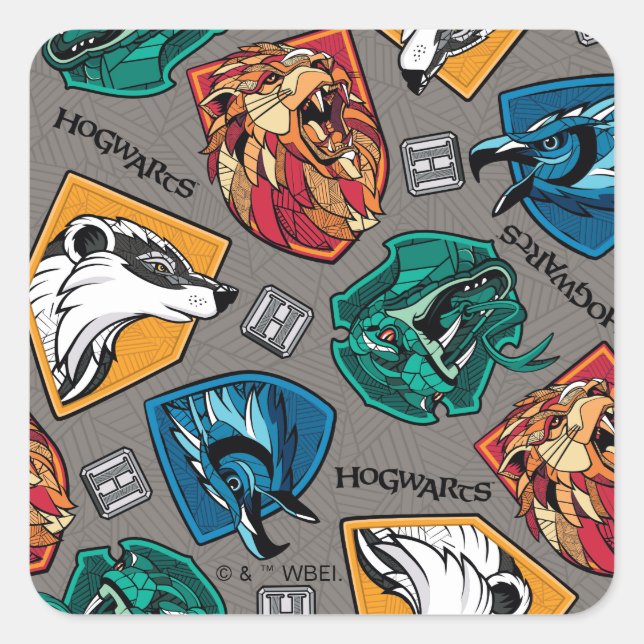 HOGWARTS™ Houses Crosshatched Pattern Square Sticker (Front)