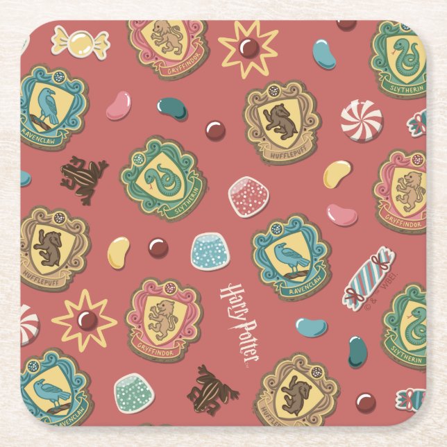 HOGWARTS™ Houses Holiday Cookie Pattern Square Paper Coaster (Front)