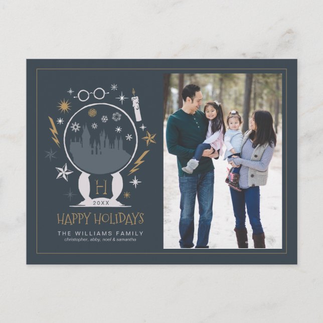 HOGWARTS™ Snow Globe - Happy Holidays - Photo Holiday Postcard (Front)
