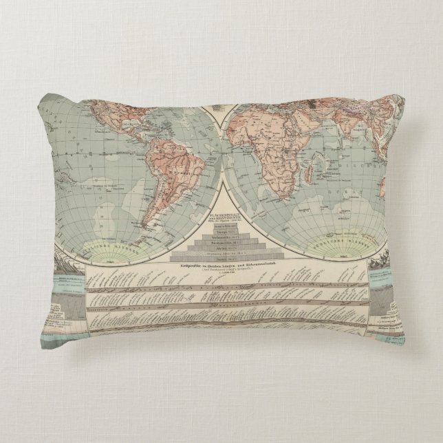 Hohen und Tiefen - Highs and Lows Atlas Map Decorative Pillow (Front)