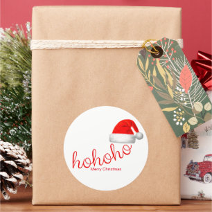 HoHoHo Christmas Hat Red White Classic Round Sticker