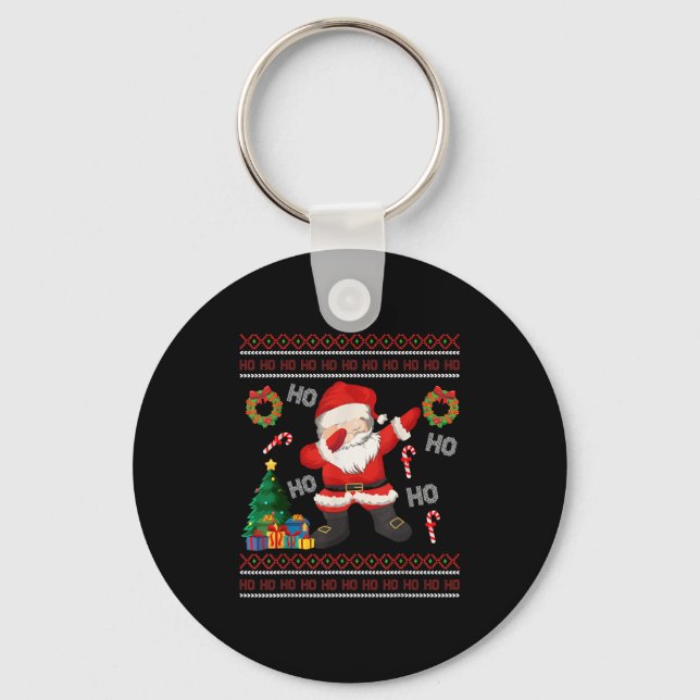 Hohoho Santa Claus Dabbing Ugly Christmas Sweater  Keychain (Front)