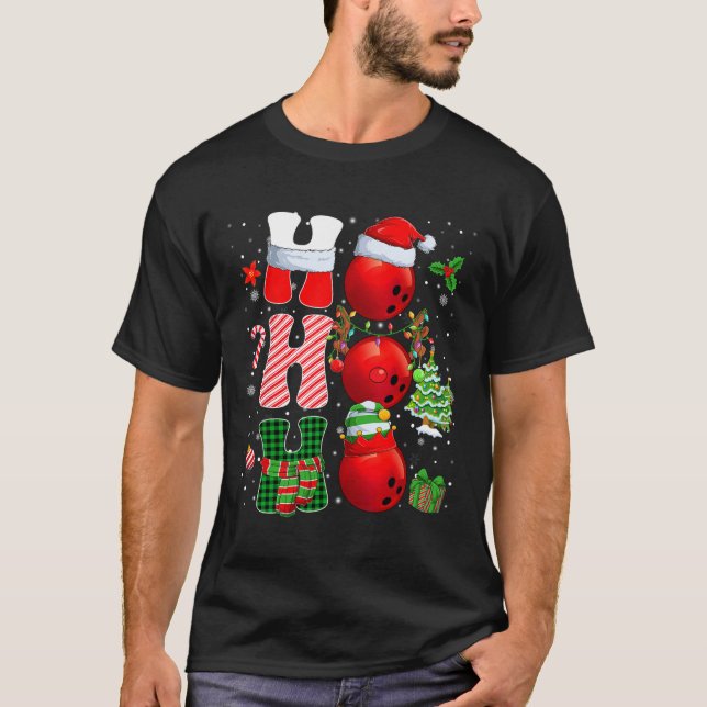 Hohoho Santa Elf Reindeer Bowling Bylls And Christ T-Shirt (Front)