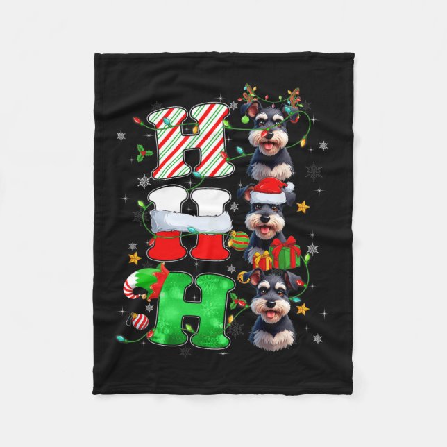 Hohoho Schnauzer Dog Santa Elf Hat Reindeer Christ Fleece Blanket (Front)