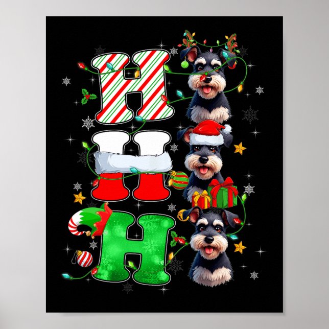 Hohoho Schnauzer Dog Santa Elf Hat Reindeer Christ Poster (Front)