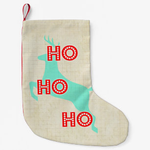 hohoho vintage christmas reindeer red green small christmas stocking