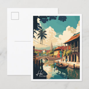 Hoi Vietnam Art Vintage Travel Illustration Postcard