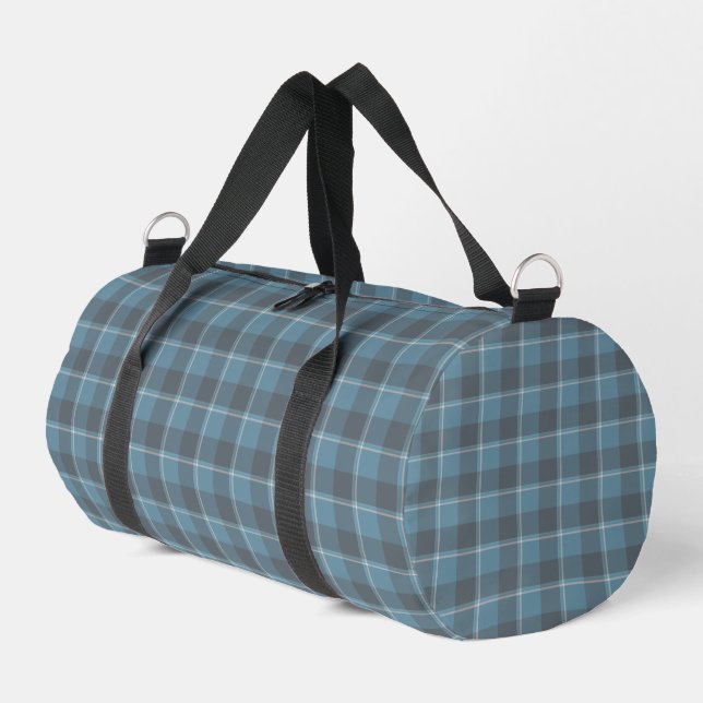 Hoki Blue and Shuttle Gray Plaid Duffle Bag (Left Corner)