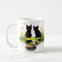 Hoki & Koki Black Kittens Visit The Pond Mug
