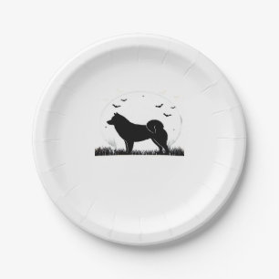 Hokkaido Dog � Halloween Moon Silhouette Classic T Paper Plate