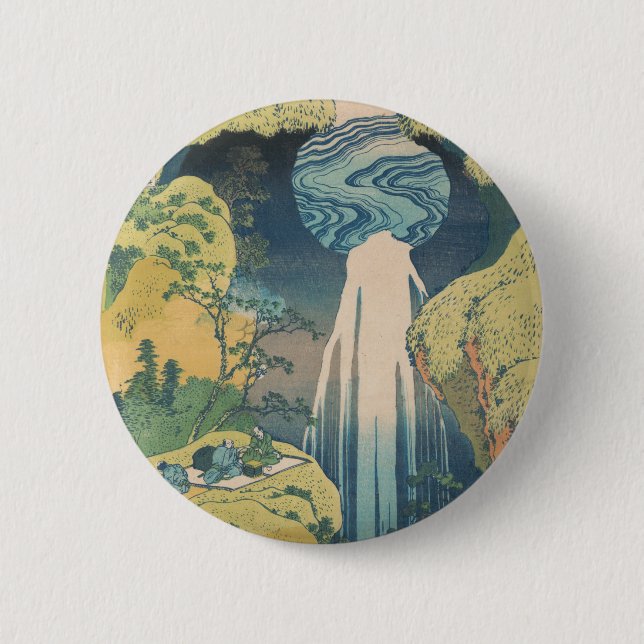 Hokusai Amida Falls Japan Waterfall  2 Inch Round Button (Front)