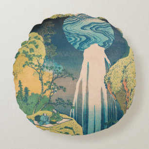 Hokusai Amida Falls Japan Waterfall Round Pillow