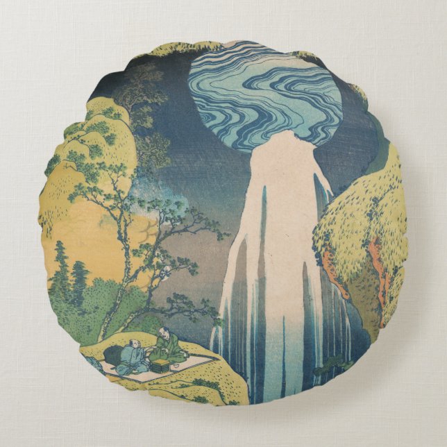 Hokusai Amida Falls Japan Waterfall  Round Pillow (Front)