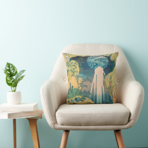 Hokusai Amida Falls Japan Waterfall  Throw Pillow