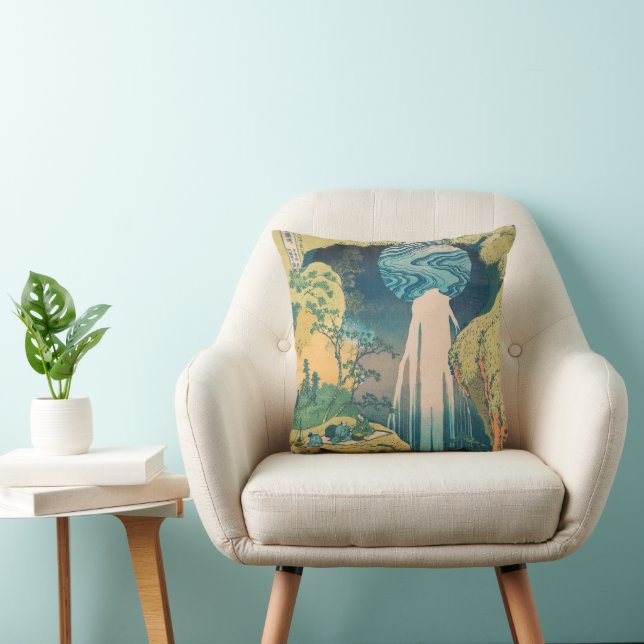 Hokusai Amida Falls Japan Waterfall  Throw Pillow (Chair)