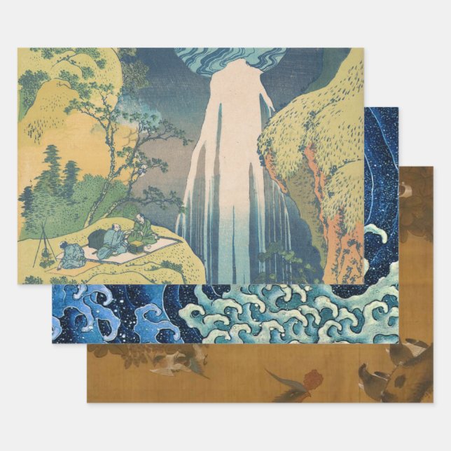 Hokusai Amida Falls Japan Waterfall  Wrapping Paper Sheet (Set)