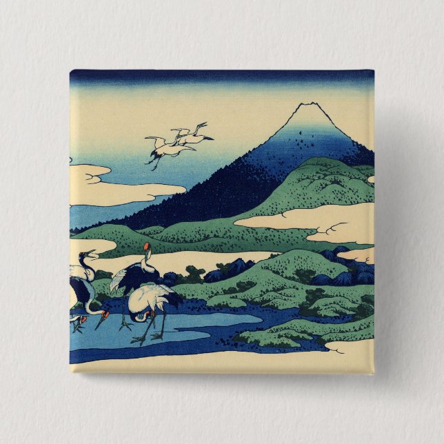 Hokusai Art painting Mountains 2 Inch Square Button (Front)