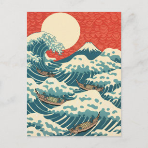 Hokusai Big Wave Retro Japanese Art Postcard