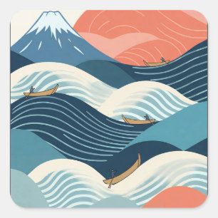 Hokusai Big Wave Retro Japanese Art Square Sticker