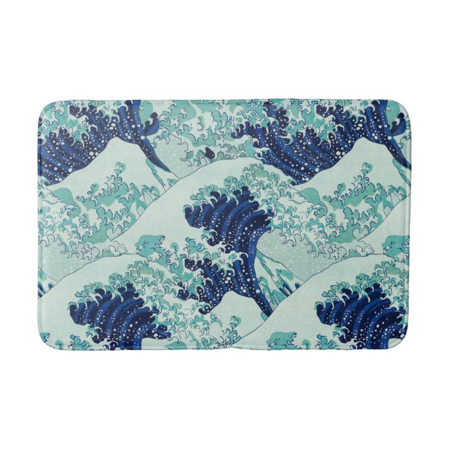 Hokusai Blue Waves Pattern Bath Mat (Front)